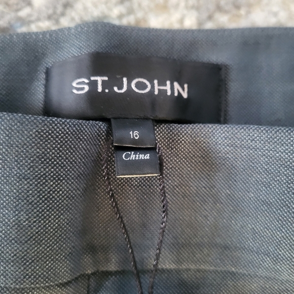 St. John Dark Seaglass Fashion Fit Wool Silk Wide Leg Side Zip Trousers Size 16 - Picture 3 of 10